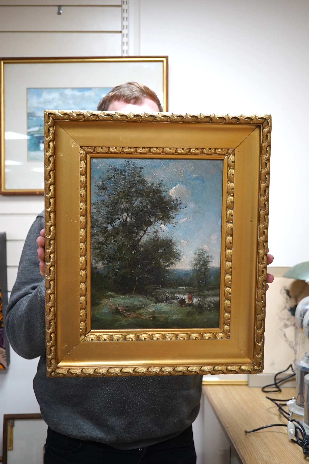 John Gray (fl.1885-1904), oil on panel, 'The Wood', unsigned, provenance details verso, 33 x 25cm, ornate gilt frame. Condition - good, frame with some cracking